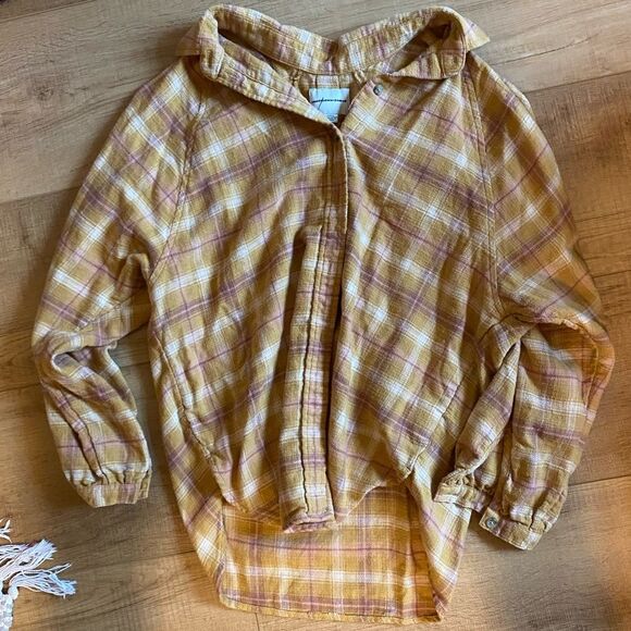 American Eagle Size Small Yellow Pink White Buffalo Plaid Flannel Button Down - Picture 1 of 6